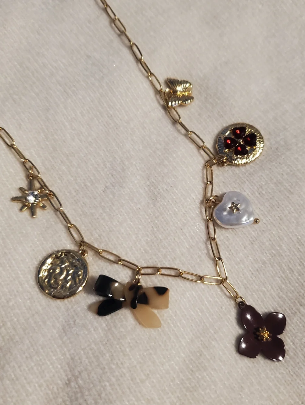 5 for $25 | NWT Claire's Gold Colored Thin Link Chain Multi Charm Necklace